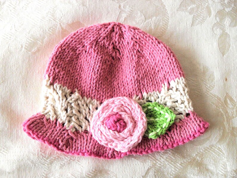 Knitted Hat Pattern Baby Hat Pattern Newborn Hat Pattern Infant Hat Pattern Knitting Pattern for Lace Brimmed Baby Hat PINK IMPRESSIONS