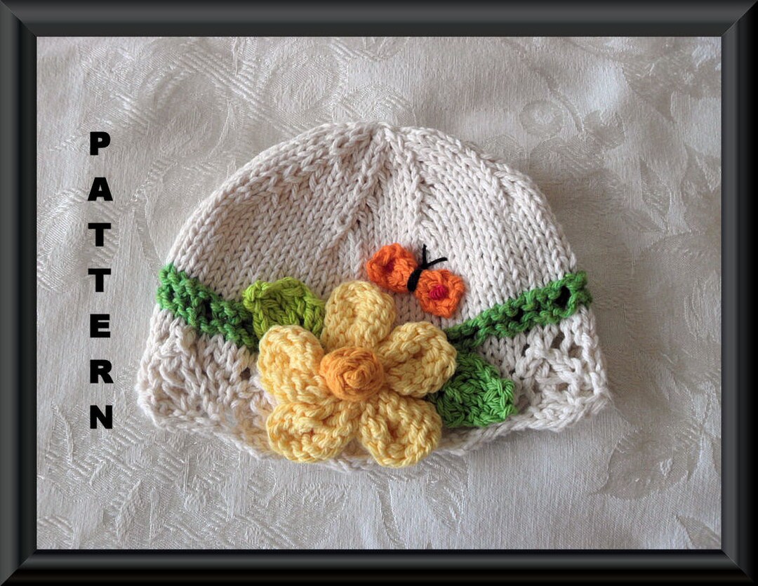 Knitted Hat Pattern Baby Hat Pattern Newborn Hat Pattern Infant Hat Pattern Flower Baby Hat