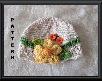 Knitted Hat Pattern Baby Hat Pattern Newborn Hat Pattern Infant Hat Pattern Flower Baby Hat Pattern Spring Hat Pattern: BUTTERFLY