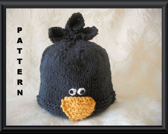 Knitted Hat Pattern Baby Black Crow Hat Pattern Infant Hat Pattern Knitted Animal Baby Hat Pattern Newborn hat pattern: HALLOWEEN CROW