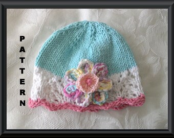Knitted Hat Patterns Baby Hat Pattern Instant Download BabyHat Pattern Baby Hat with Flower Easter Hat Pattern: FANTASY FLOWER CLOCHE