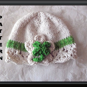 Knitted Hat Pattern Baby Hat Pattern Knitted Irish Cloche Knitted Shamrock Hat St Patricks Day Hat Knitting Infant Hat: IRISH LACE SHAMROCK image 1