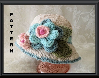 Knitted Hat Pattern Baby Hat Pattern Newborn Hat Pattern Infant Hat Pattern Easter Hat Pattern Brimmed Hat Pattern BONNIE BLUE