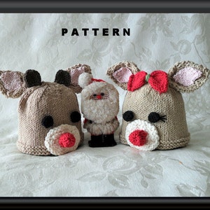 Knitted Hat Pattern Baby Hat Pattern Newborn Hat Pattern Children Clothing Christmas Baby Hat Pattern: RUDOLPH and RUDOLPHIONA image 1