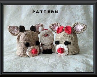 Knitted Hat Pattern Baby Hat Pattern Newborn Hat Pattern Children Clothing Christmas Baby Hat Pattern: RUDOLPH and RUDOLPHIONA