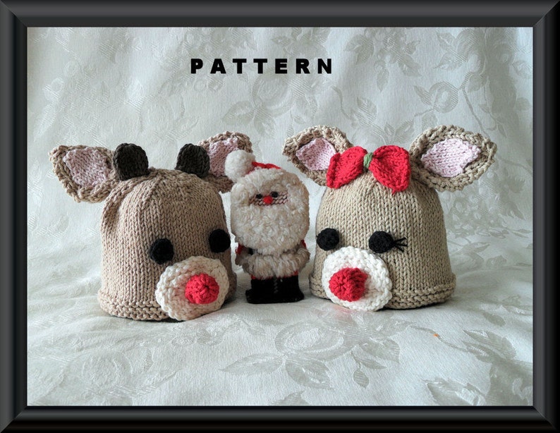 Knitted Hat Pattern Baby Hat Pattern Newborn Hat Pattern Children Clothing Christmas Baby Hat Pattern: RUDOLPH and RUDOLPHIONA image 1