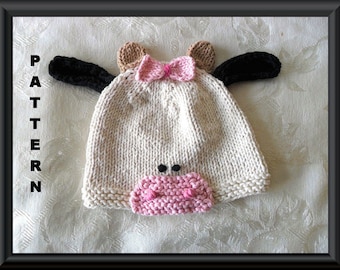 Knitted Hat Pattern Baby Hat Pattern Newborn Hat Pattern Baby Cow Hat Knitting Pattern Cow Hat Pattern Halloween Baby Hat COW