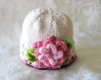 Knitted Baby Hat Knitting Knitted Baby Cloche Baby Hat with Flower Knitted Lace Cloche Baby Shower gift knitted baby gift gift for new mom