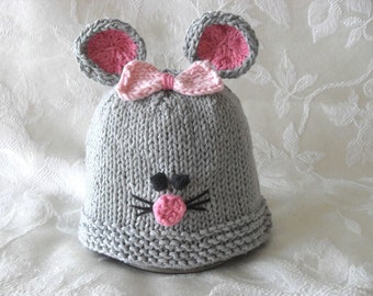 Knitted Baby Hats Knit Baby Beanie Hand Knitted Mouse Baby Hat Knitted Baby Beanie Animal Hat Baby Hat Halloween baby shower baby gift