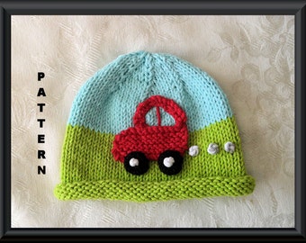 Knitted Hat Pattern Baby Hat Pattern Infant Hat Pattern Newborn Hat Pattern Car Hat Pattern Knitted Car Hat:  COUNTRY CAR RIDE
