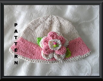 Knitted Hat Pattern Baby Hat Pattern Instant Download Baby Hat Pattern Flower Hat Pattern Knit Hat Pattern Baby Hat with Flower: THINK PINK