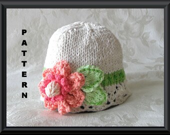 Knitted Hat Pattern Instant Download Baby Hat Pattern Knitted Baby Cloche Knitted Baby Hat Pattern Knitting Infant Hat:  STRAWBERRY FIELDS