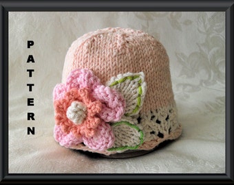 Knitted Hat Pattern Baby Hat Pattern Instant Download Baby Hat Pattern Infant Hat Pattern Flower Hat Pattern: CHAMOMILE CLOCHE