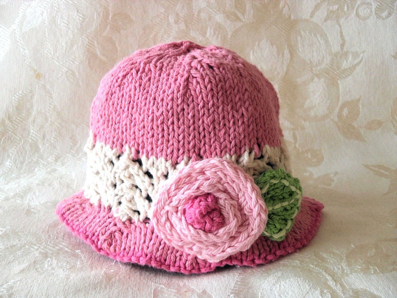 Knitted Hat Pattern Baby Hat Pattern Newborn Hat Pattern Infant Hat Pattern Knitting Pattern for Lace Brimmed Baby Hat PINK IMPRESSIONS