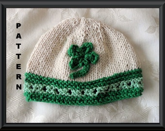 Knitted Hat Pattern Baby Hat Pattern Knitted Irish Beanie Knitted Shamrock Hat St Patricks Day Hat Knitting Infant Hat: SHAMROCK BEANIE