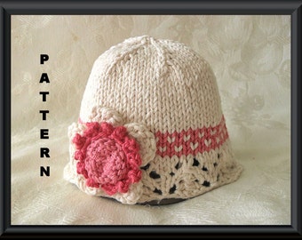 Knitted Hat Pattern Baby Hat Pattern Newborn Baby Hat Infant Baby Hat Flowered Baby Hat Flower Hat Pattern: ROSY