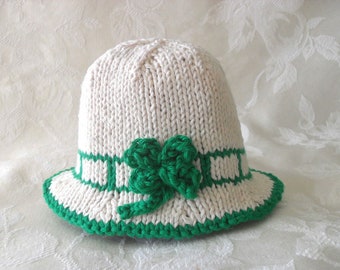 St. Paddy's Day Hat Knitted Baby Hat Knitting Irish Baby Bonnet St. Patrick's  Day Hat Green Shamrock Baby Hat Baby shower knitted baby gift