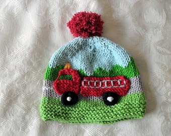 Knitted Baby Hat Knit Baby Cap Knitted Baby Beanie Knitted Fire Engine Hat Fire Truck Hat baby shower knitted baby gift gift for new mom