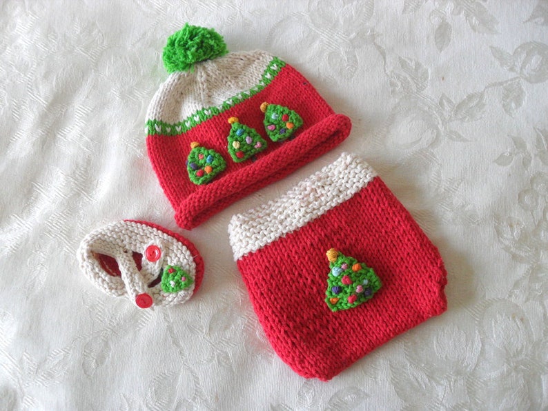 Knitted Baby Hat Knitted baby Beanie Christmas Tree Baby Hat Christmas Baby Hat baby shower gift knitted baby gift gift for new mom image 6