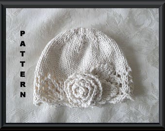 Baby Hat Pattern Knitted Hat Pattern Newborn Baby Hat Infant Baby Hat Infant Hat Pattern Flower Hat Pattern: ESSENTIALLY IVORY