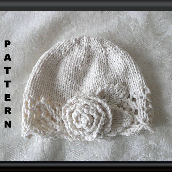 Baby Hat Pattern Knitted Hat Pattern Newborn Baby Hat Infant Baby Hat Infant Hat Pattern Flower Hat Pattern: ESSENTIALLY IVORY