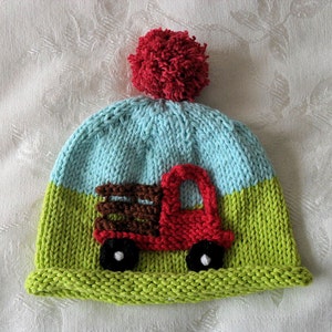 Knitted Farm truck baby hat knitted baby cap Knitted baby beanie Farmer Hat baby shower knitted baby gift gift for new mom christening gift image 1