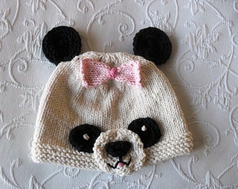 Knitted Baby Hat  Knitting Knitted baby Beanie  Knitted Baby Panda Bear Hat Baby Panda Hat Baby shower knitted baby gift gift for new mom