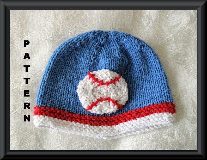 Knitted Hat Pattern Baby Hat Pattern Newborn Hat Pattern Infant Hat Pattern Baseball Hat Pattern : BASEBALL image 1