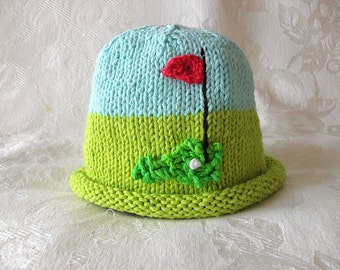 Knitted Baby Hat Knitted baby beanie Knitted Golf Baby Cap  Baby shower knitted baby gift gifr for new mom christening gift HOLE IN ONE!