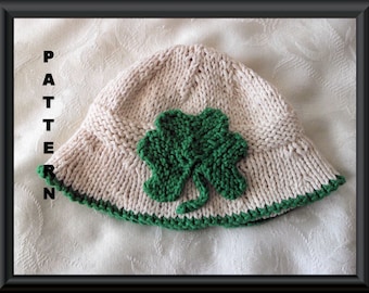 Knitted Hat Pattern Baby Hat Pattern St. Patrick Day Hat Knitted Shamrock Hat Irish Baby Hat Pattern: SHAMROCK BRIMMED HAT