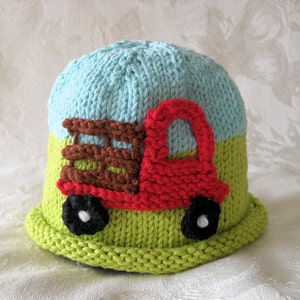 Knitted Farm truck baby hat knitted baby cap Knitted baby beanie Farmer Hat baby shower knitted baby gift gift for new mom christening gift image 5