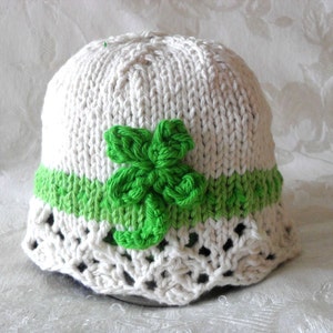 Knitted Hat Pattern Baby Hat Pattern Knitted Irish Cloche Knitted Shamrock Hat St Patricks Day Hat Knitting Infant Hat: IRISH LACE SHAMROCK image 2