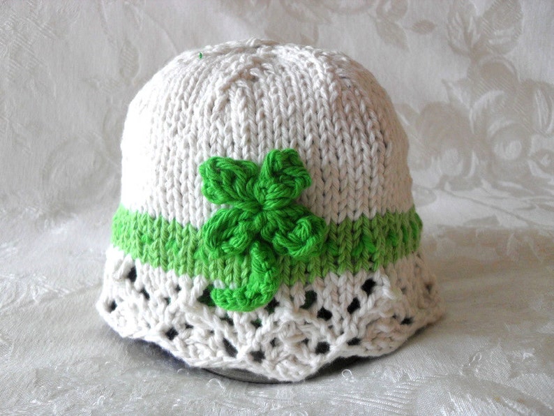 Knitted Hat Pattern Baby Hat Pattern Knitted Irish Cloche Knitted Shamrock Hat St Patricks Day Hat Knitting Infant Hat: IRISH LACE SHAMROCK image 2