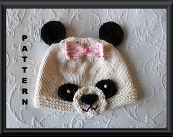 Knitted Hat Pattern Baby Hat Pattern Newborn Hat Pattern Panda Bear Hat Knitting Pattern Panda Hat Pattern Halloween Baby Hat: PANDA