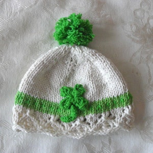 Knitted Hat Pattern Baby Hat Pattern Knitted Irish Cloche Knitted Shamrock Hat St Patricks Day Hat Knitting Infant Hat: IRISH LACE SHAMROCK image 3