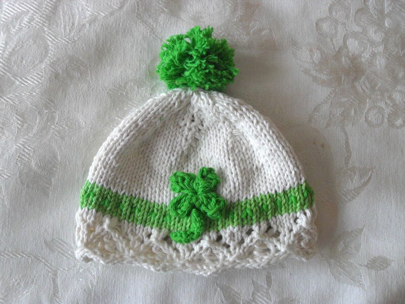 Knitted Hat Pattern Baby Hat Pattern Knitted Irish Cloche Knitted Shamrock Hat St Patricks Day Hat Knitting Infant Hat: IRISH LACE SHAMROCK image 3