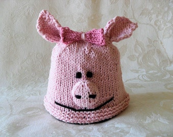 Knitted Baby Hat Knitting Piggy Baby Beanie Knit Animal Hat Hand Knitted Pig Baby Cap Children Clothing baby shower knitted baby gift