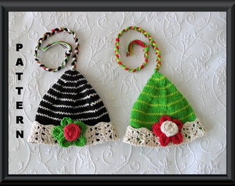 Knitted Hat Pattern Baby Hat Pattern Instant Download Hat Pattern Baby Christmas Elf Hat Knitting Pattern Pixie Jester: ELF LACE BRIM