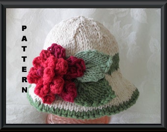 Baby Hat Pattern Instant Download Hat Pattern Knitting Pattern for Baby Hat with Two Different Flowers: PINK and RED Flowers BRIMMED Hat