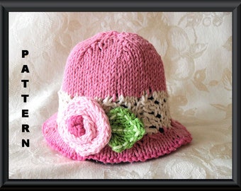Knitted Hat Pattern Baby Hat Pattern Newborn Hat Pattern Infant Hat Pattern Knitting Pattern for Lace Brimmed Baby Hat: PINK IMPRESSIONS