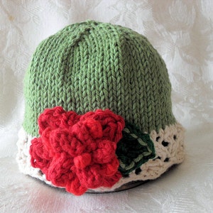 Baby Hat Pattern Knitted Hat Pattern Christmas Pattern Instant Download Pattern Infant Hat Pattern Knit Hat with Flower: VICTORIAN CHRISTMAS image 2