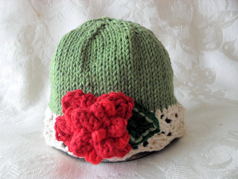 Baby Hat Pattern Knitted Hat Pattern Christmas Pattern Instant Download Pattern Infant Hat Pattern Knit Hat with Flower: VICTORIAN CHRISTMAS image 2