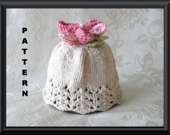 Baby Hat Pattern Knitted Hat Pattern Instant Download Baby Hat Pattern Infant Baby Hat Infant Hat Pattern Flower Hat Pattern: FLOWER GIRL