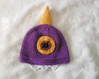 Knit Purple People Eater Baby Hat Halloween Baby Beanie Hand Knitted Baby Cap Knitted Monster Beanie Cyclops Hat baby shower baby gift