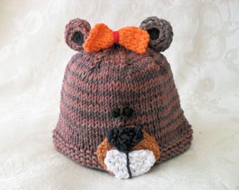 Knitted Baby Hat Knitting Knit Baby Beanie Hand Knitted Beaver Baby Hat Knitted Baby Beanie Animal Hat Bucky Beaver Hat Baby shower gift