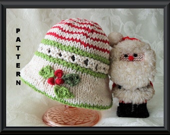 Christmas Baby Hat Baby Hat Pattern Knitted Hat Pattern Christmas Pattern Christmas bonnet Newborn Hat Pattern  MISTLETOE BRIMMED HAT