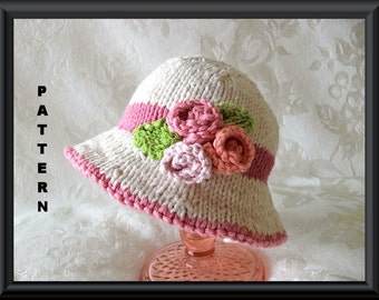 Knitted Hat Pattern Baby Hat Pattern Newborn Valentine Hat Pattern Infant Hat Pattern Knit Hat with Roses children clothing: TRICOLOR ROSES