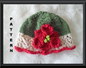 Knitted Hat Patterns Baby Hat Patterns Newborn Hat Pattern Infant Hat Pattern Christmas Baby Hat Poinsettia Baby Hat:  POINSETTIA