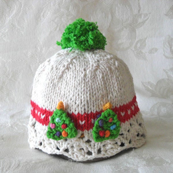Knitted Baby Hat Knitting  Knitted Baby Cloche Christmas Baby Beanie Knitted Lace Hat Christmas trees baby shower knitted baby gift