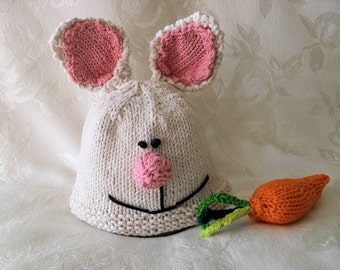 Knitted Bunny Baby Hat Knit Rabbit Baby Beanie Easter Bunny Baby Cap  Baby Beanie Rabbit Ears Easter Baby Hat Baby Shower Knitted Baby Gift